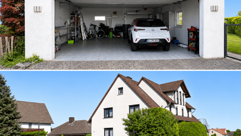 Eckansicht + Garage